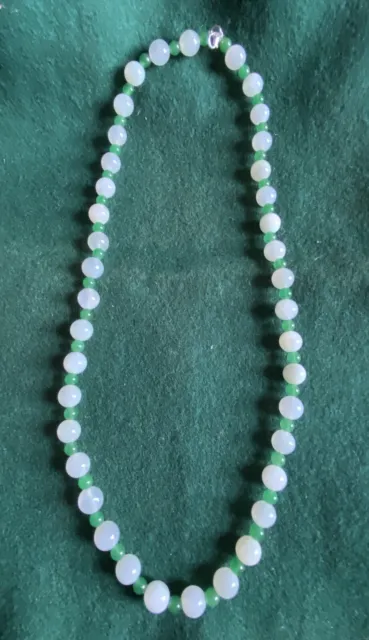 Superb Natural White&Green Translucent Jade Long Necklace Beads 10mm/63cmLong