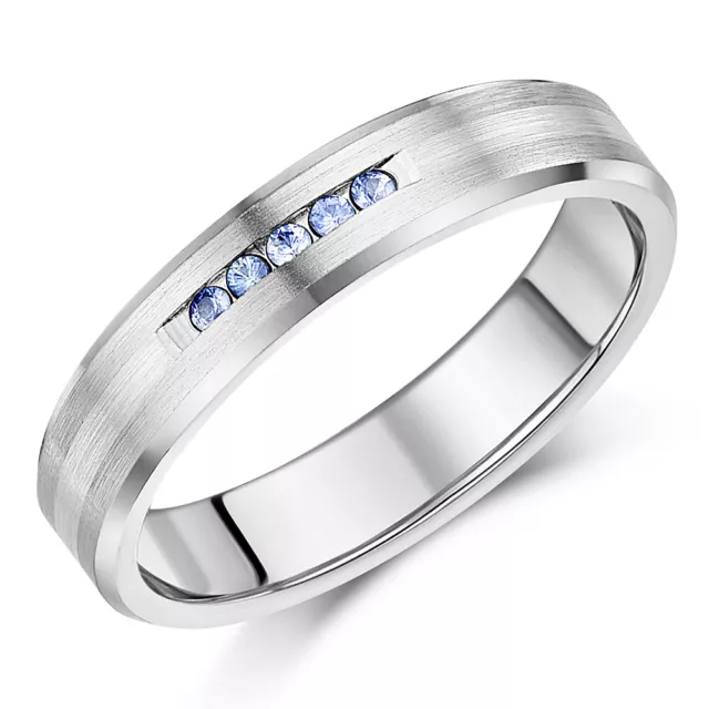 5mm Sapphire Engagement Ring 2 Colour Silver & Titanium Wedding Ring .10ct