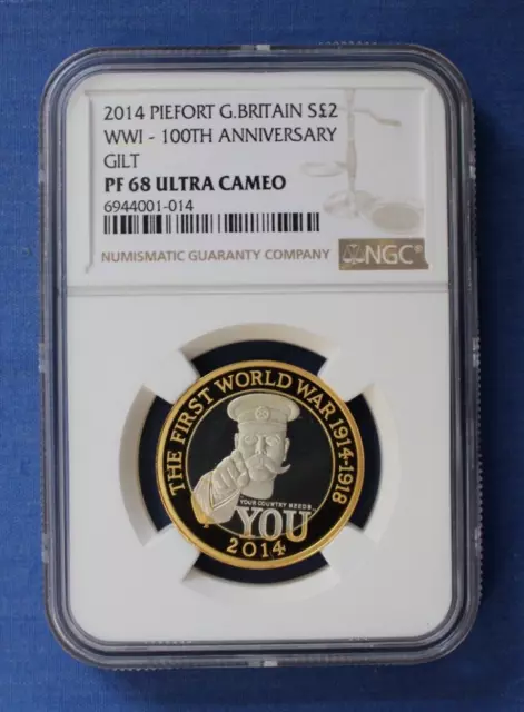 2014 Silver Piedfort Proof £2 coin "WWI - Outbreak" NGC Graded PF68 Ultra Cameo