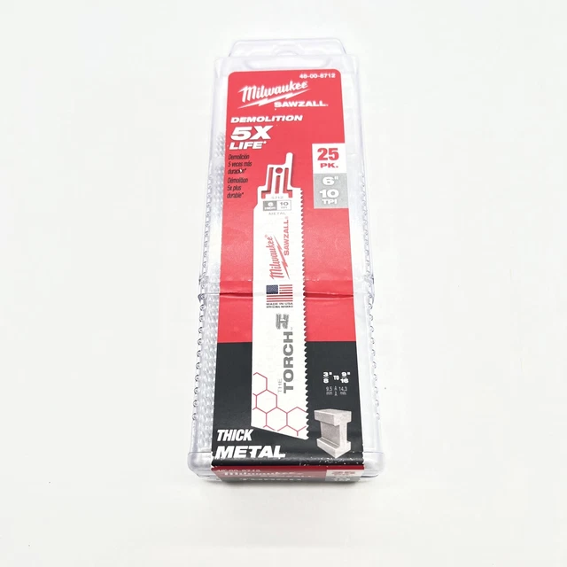 Milwaukee 48-00-8712 6 in. 10 TPI The Torch Sawzall Blade 25 Pk