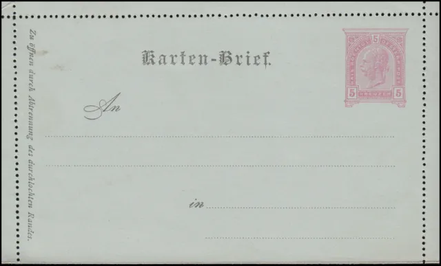 Österreich Kartenbrief K 22 Franz Joseph 5 Kreuzer deutscher Text, ungebraucht