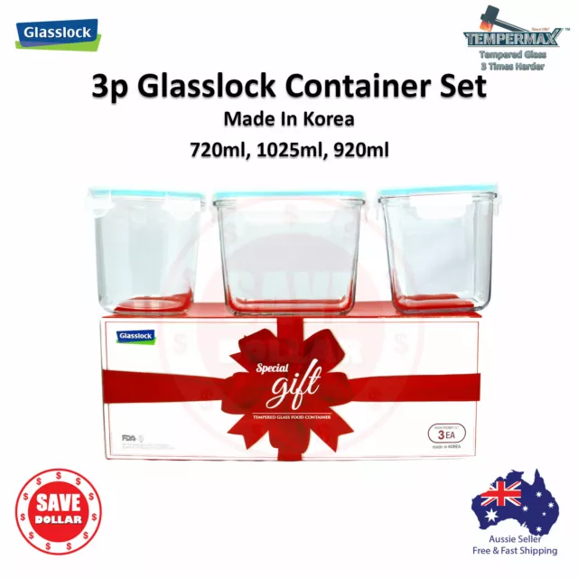 Glasslock Glass Container Food Storage Cereal Salad Bowl Airtight  3pc