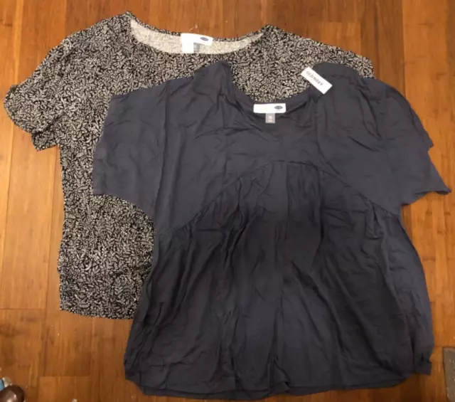 Old Navy Maternity New NWT Lot of 2 Blue Tops XXL Floral Solid