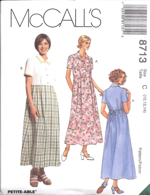 8713 UNCUT McCalls SEWING Pattern Misses High Waisted Loose Dress Casual FF OOP