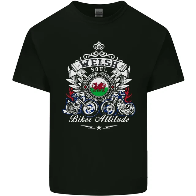 Welsh Soul Biker Attitude Bike Motorcycle Mens Cotton T-Shirt Tee Top