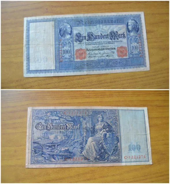 Banconota Germania Reichsbanknote 100 Mark 1908 Berlin Subalpina