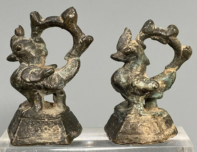 Fine Lot of 2 Burma Burmese Bronze Avian form Opium Weights ca. 19th century