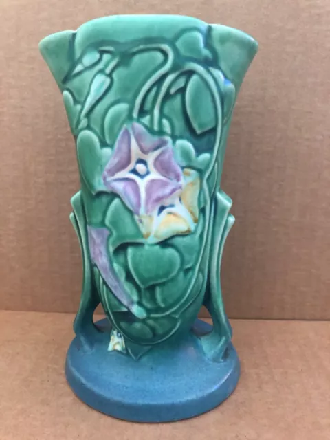 Vintage ROSEVILLE Art Deco Pottery Morning Glory Vase Circa 1930's green