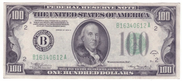 1934 A $100 One Hundred Dollars Frn Federal Reserve Note New York, Ny