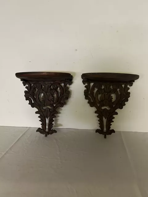CARVED Wall Sconce Shelf mahogany WOOD hand carved Florentine - Pair