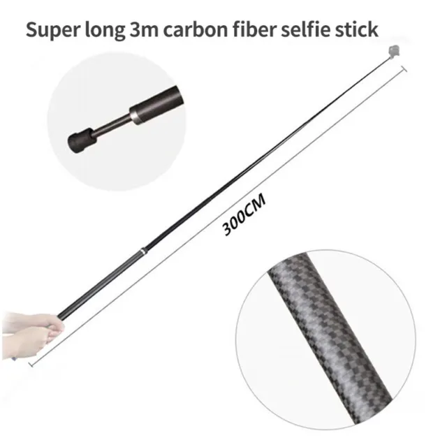 Carbon Fiber 3m Selfie Stick Extension Telescopic Tripod Pole for Insta360 ONE R 2