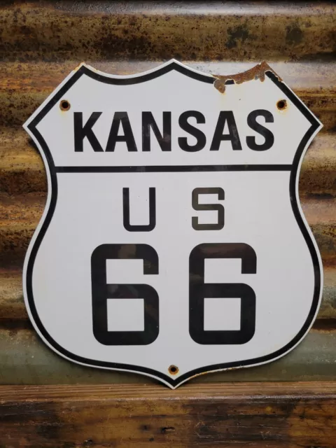 Vintage Kansas Route 66 Porcelain Sign Us Highway Road Transit Shield Marker