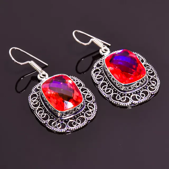 Boucles d'oreilles angulaires vintage en argent sterling 925 pierre...