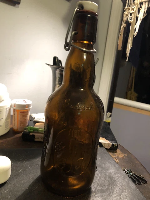Vintage Grolsch Amber Beer Bottle with Porcelain Swing Top Cap Lid
