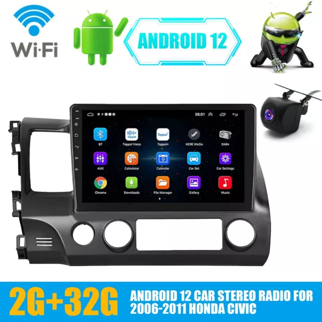 For Honda Civic 2006-2011 Android 12 Car Stereo Radio Apple CarPlay GPS WiFi