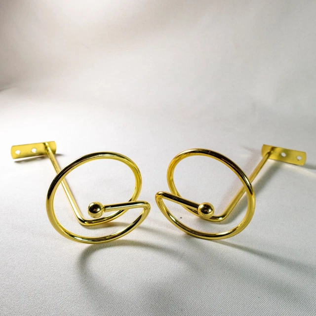Vintage Spiral Brass Gold Tone Metal Curtain Tie Backs Drapery Hooks Set of 2 3