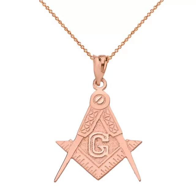 14k Rose Gold Masonic Freemason Compass and Square Letter G Pendant Necklace