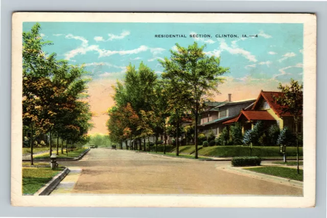 Clinton IA, Pretty Residential Treelined Street, Iowa Vintage Souvenir Postcard