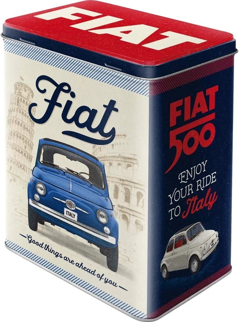 Vintage-Stil Retro große Deckeldose - italienischer Fiat 500 gute Dinge liegen vor uns