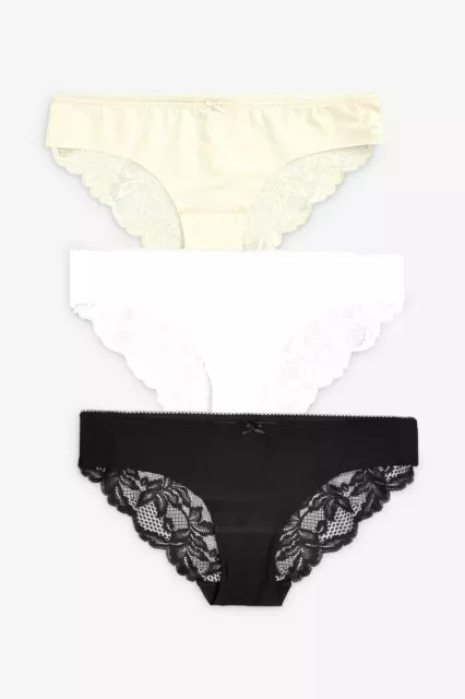 John Lewis ANYDAY Lace Trim Tanga Knickers, Pack of 3, White at