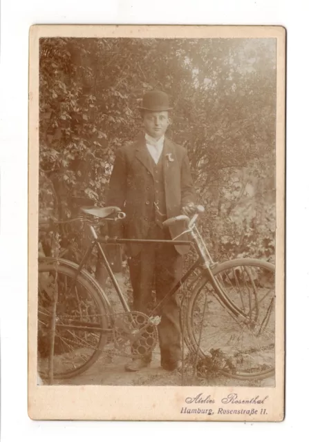 CAB Foto Feiner Herr mit Fahrrad - Hamburg um 1900