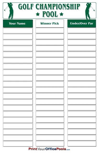 22x34 Erasable Golf Championship Office Pool PGA LIV Masters US Open +Pen