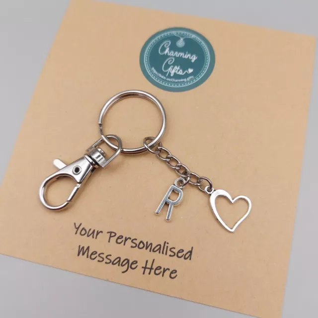 Valentine Heart Keyring, Includes a Tibetan Silver Personalised Initial Charm.