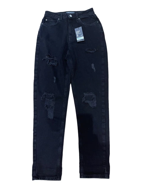 Primark black denim vintage Mom ripped High Waist  jeans womens size 8 (L21)