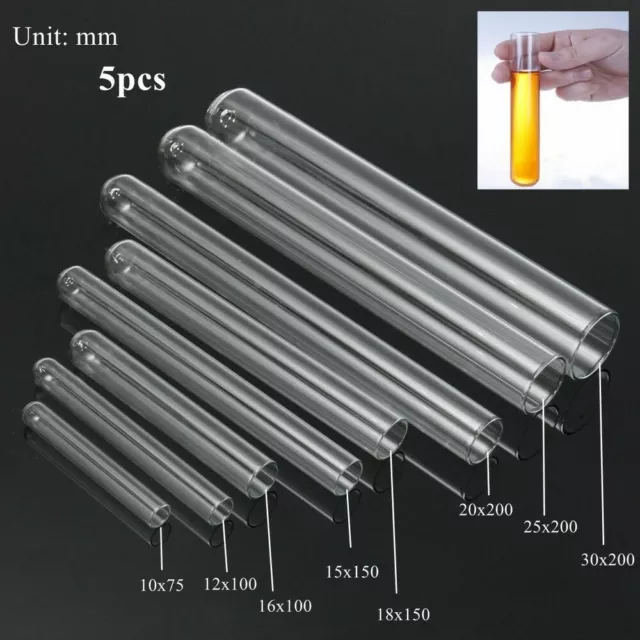 5 Pcs Glass Pyrex Test Tubes Rimmed Borosilicate Chemistry Blowing Lab 12-30MM