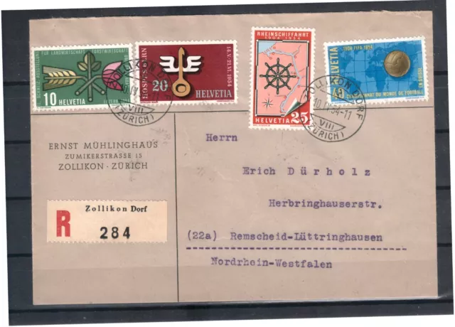 Schweiz 1954 MiNr. 593 - 596 Einschreiben Jahresereignisse 15.3.1954