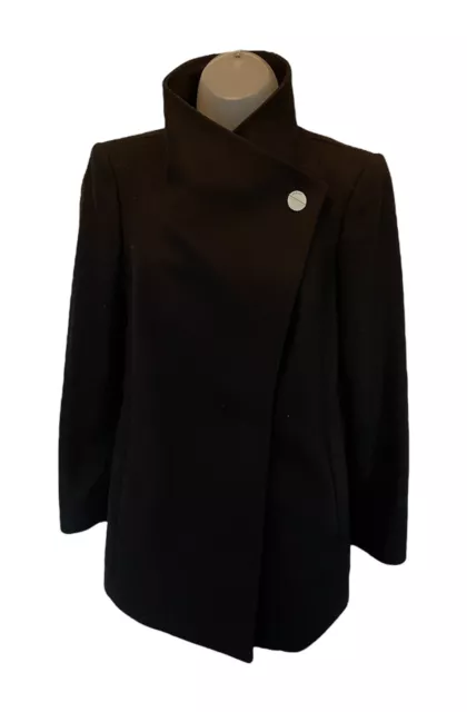 TED BAKER PARIA Short Wool Cashmere Wrap Coat Jacket Black Size 2