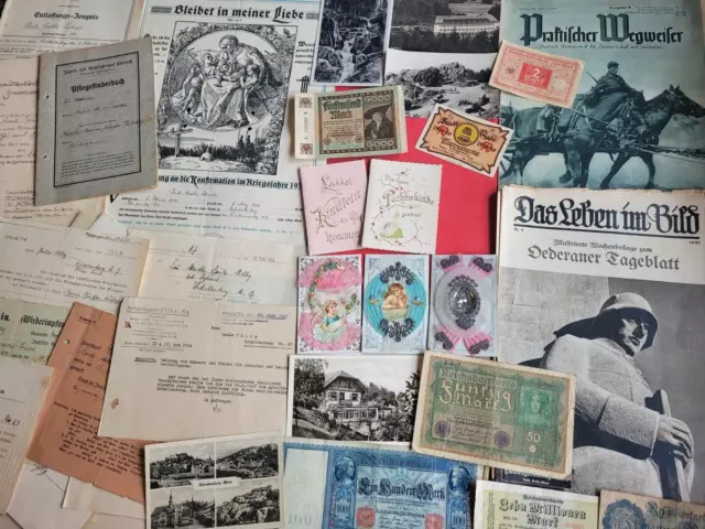 Reichsbanknoten , alte Zeitschriften ,  alte Ansichtskarten und mehr