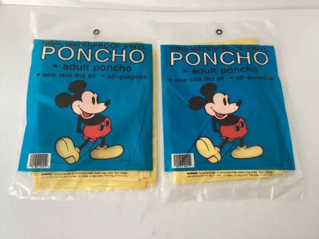 Lot of 2 Disney  World Vintage Mickey Mouse Rain Poncho Adult One Size Fits All