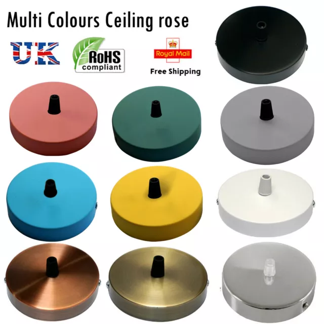 Multi colour vintage industrial Ceiling Rose Light Pendant for fabric cable UK