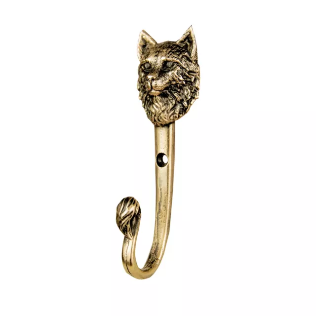 Wall hook with a cat's head. Strong brass clothes hook, bathroom towel hook.