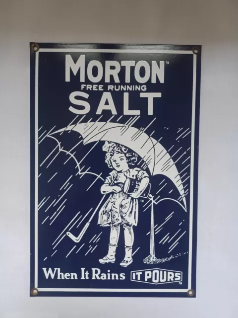 Metal Sign, Morton Salt “When it rains it pours” 12.5 inches by 13.5 inches