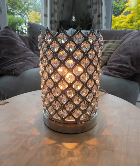 Stunning Crystal Glass Droplets Beaded Chrome Cage Table Lamp