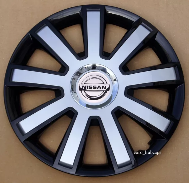Black/Silver 14" wheel trims, Hub Caps, Covers to fit Nissan Micra,Pixo