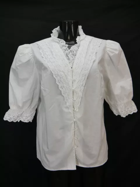 Camicia folcloristica taglia 44 bianca camicetta per Dirndl Meico misto cotone pizzo TB8897