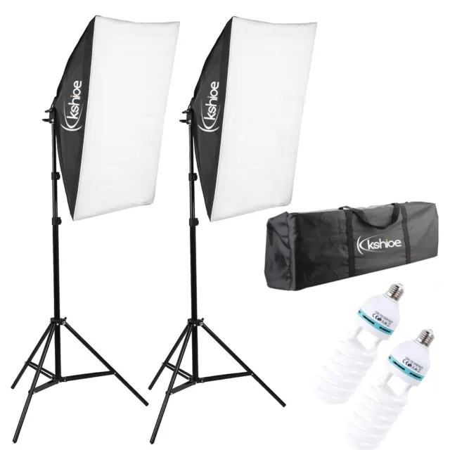 Photography Studio 2x135W Bulbs Softbox Lighting Video Soft Box Light Stand Kit