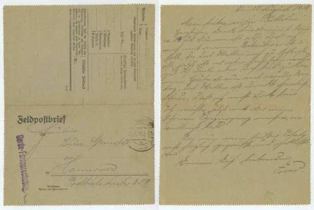 97638 - Feldpostbrief - 31.8.1918 nach Hannover