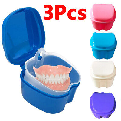 3X Caja de dientes postizos dentadura para electrodomésticos de baño Estuche de almacenamiento Cesta de enjuague Contenedor