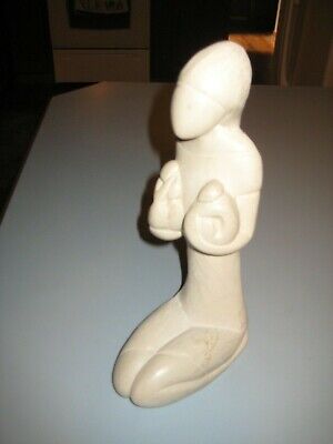 Carved Stone African Figure Tribal Art Mother & Twins Fertility Baby 10 1/2"
