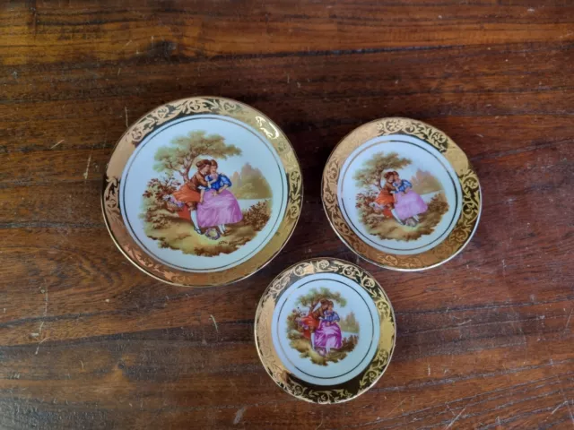 Vintage Set Three Small Limoges Style Cabinet Plates