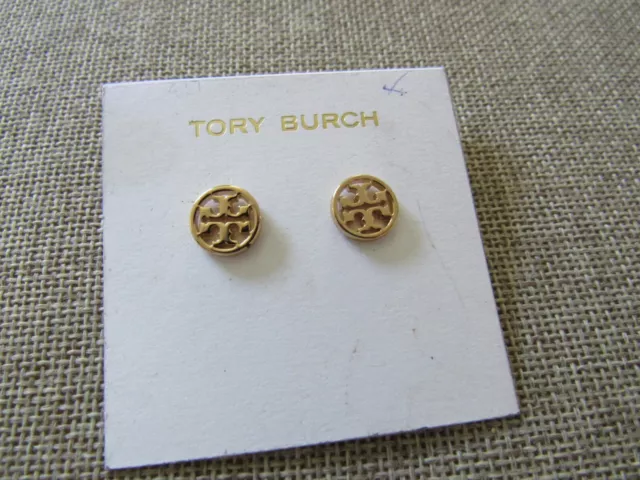 NWT Tory Burch Miller Rose Gold Pav Logo Circle Stud Earrings $98
