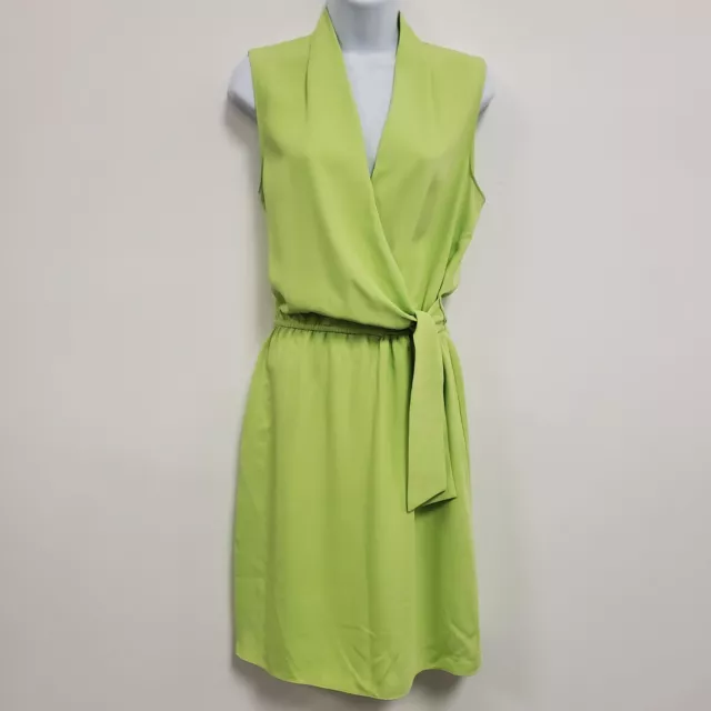 Tahari Womens Faux Wrap Sleeveless Dress Size 8 Lime Green Knee Length V Neck