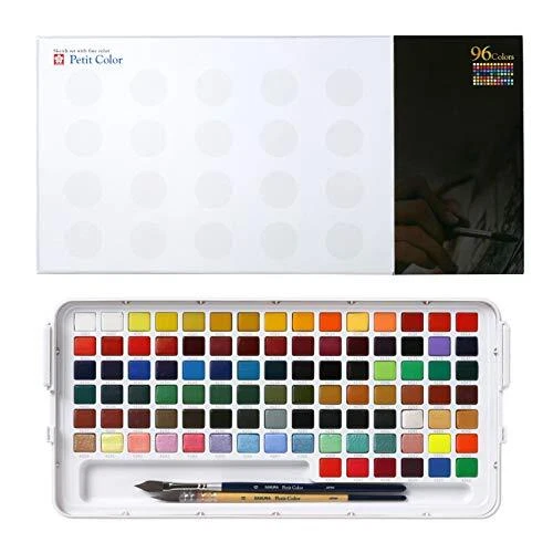 Pintura de color Sakura Craypas acuarelas sólidas pequeñas 96 colores 2 pinceles NCW-96