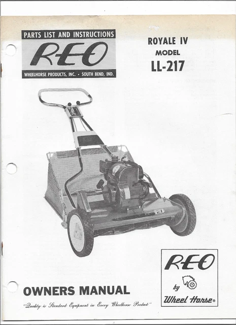 ORIGINAL OEM WHEEL Horse REO Royale IV Model LL 217 Mower Owners Manual ORIGINAL OEM WHEEL Horse REO Royale IV Model LL 217 Mower Owners Manual