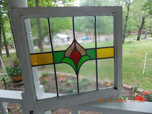 Arts & Craft English Leaded Stained-Glass Windows 23 1/4" X 22 1/2"