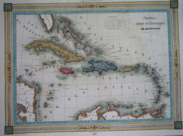 1848 rare ORIGINAL MAP WEST INDIES CARIBBEAN ANTILLES CUBA UNITED STATES Florida